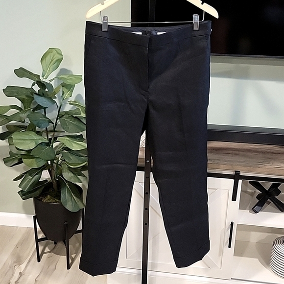 NEW! ANN TAYLOR LOFT Black Linen Blend Curvy Flat Front Cuffed Capri Pants 12. - Picture 2 of 7